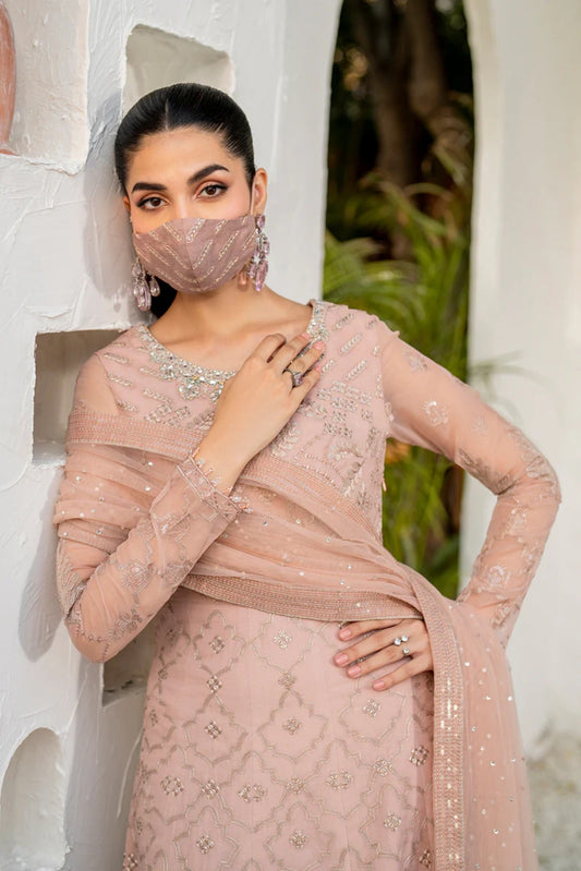 Pink Embroidered Organza 3 Piece Suit with Net Dupatta
