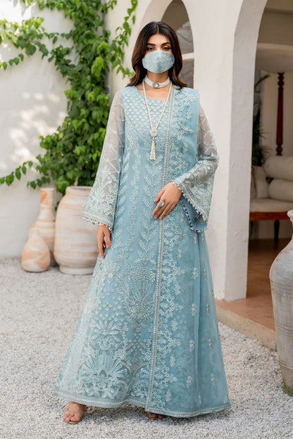 Blue Embroidered Chiffon 3 Piece Suit with Chiffon Dupatta