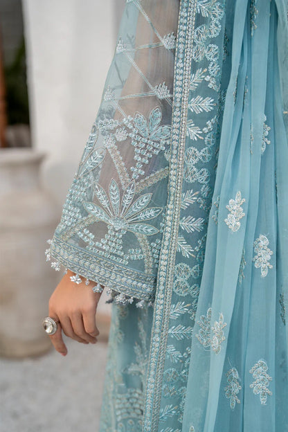Blue Embroidered Chiffon 3 Piece Suit with Chiffon Dupatta