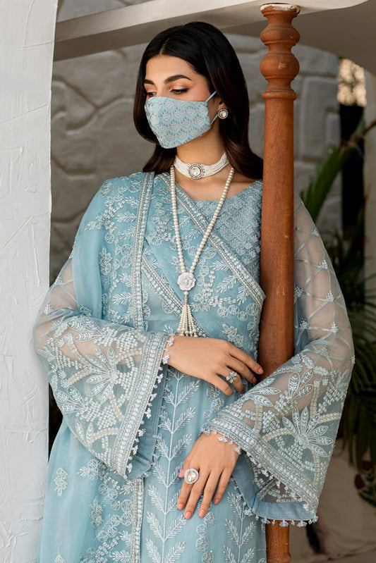 Blue Embroidered Chiffon 3 Piece Suit with Chiffon Dupatta