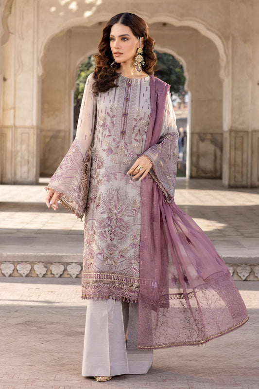 Purple Embroidered Chiffon 3 Piece Suit with Contrast Chiffon Dupatta