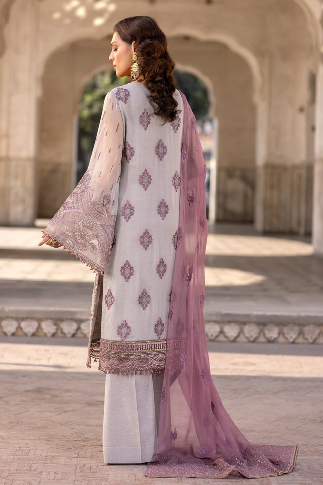 Purple Embroidered Chiffon 3 Piece Suit with Contrast Chiffon Dupatta