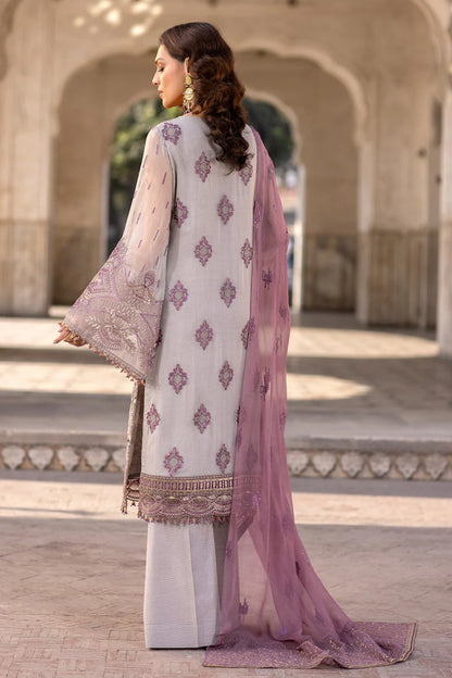 Purple Embroidered Chiffon 3 Piece Suit with Contrast Chiffon Dupatta