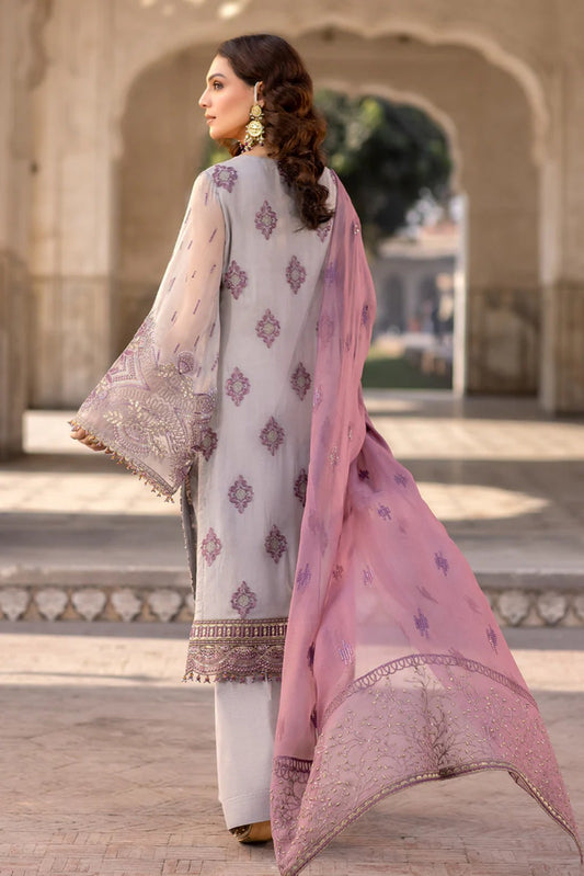 Purple Embroidered Chiffon 3 Piece Suit with Contrast Chiffon Dupatta