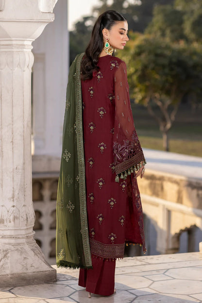 Red Embroidered Chiffon 3 Piece Suit with Contrast Chiffon Dupatta