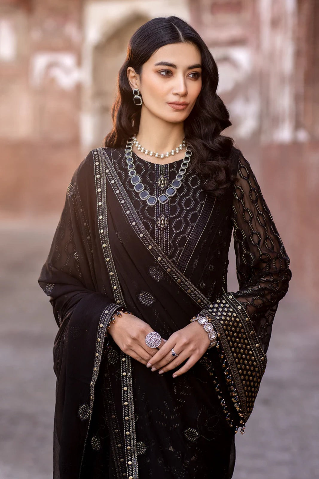 Black Embroidered Chiffon 3 Piece Suit with Chiffon Dupatta