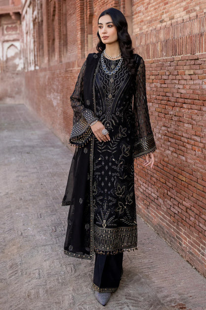 Black Embroidered Chiffon 3 Piece Suit with Chiffon Dupatta