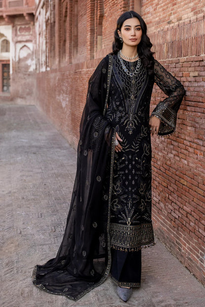 Black Embroidered Chiffon 3 Piece Suit with Chiffon Dupatta