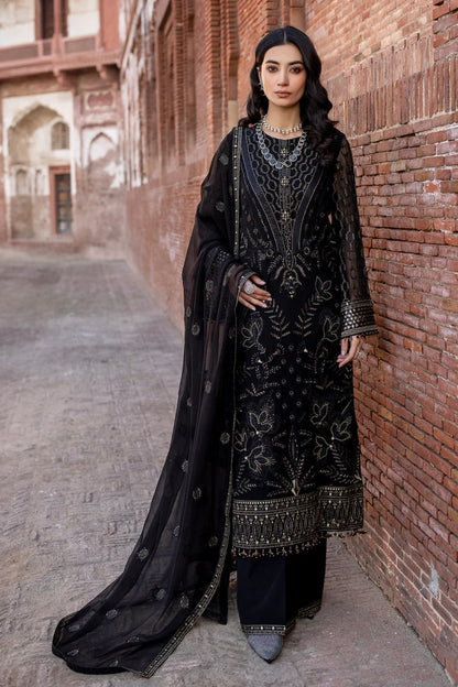 Black Embroidered Chiffon 3 Piece Suit with Chiffon Dupatta