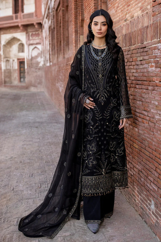Black Embroidered Chiffon 3 Piece Suit with Chiffon Dupatta