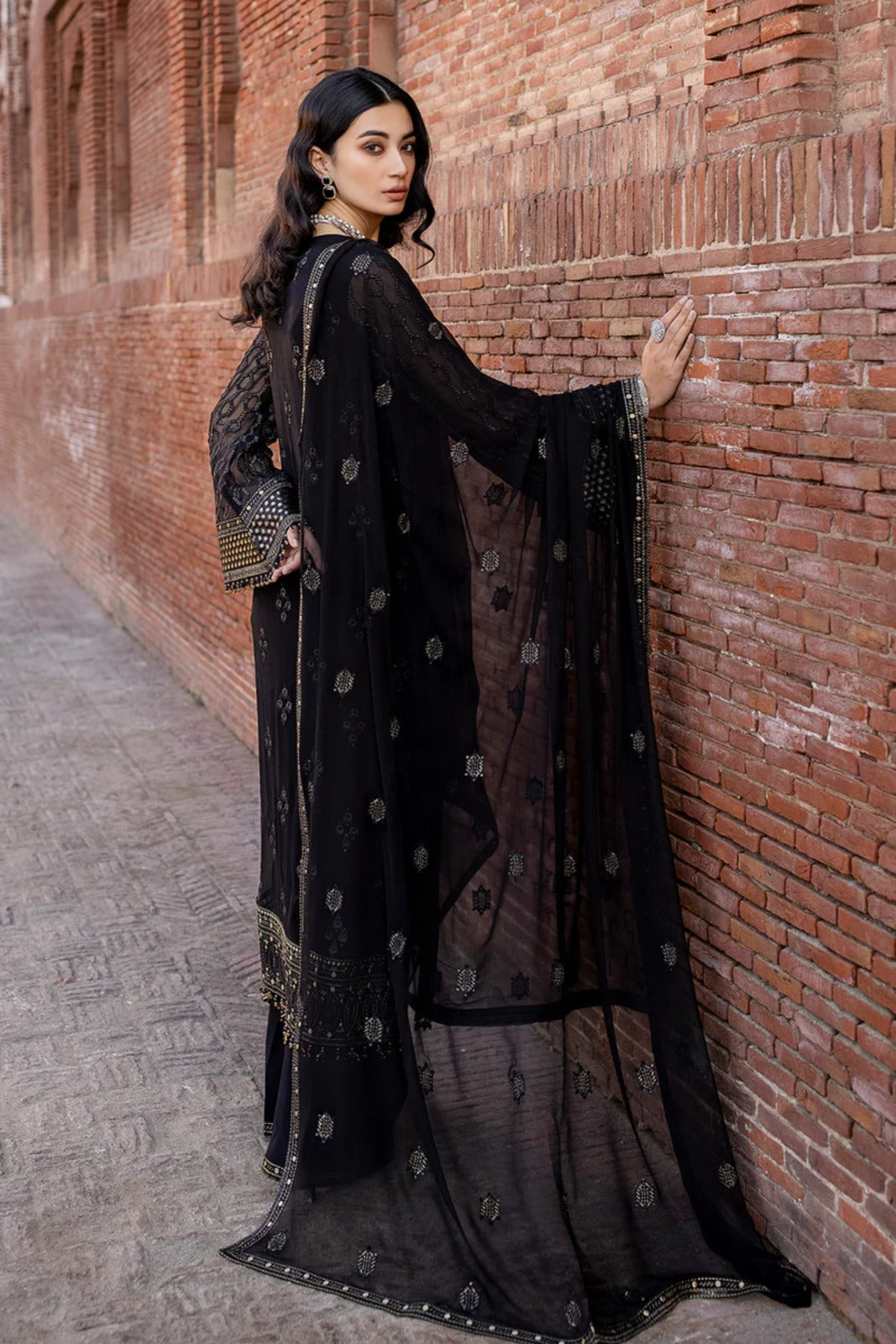 Black Embroidered Chiffon 3 Piece Suit with Chiffon Dupatta
