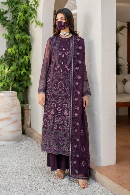 Purple Embroidered Chiffon 3 Piece Suit with Chiffon Dupatta