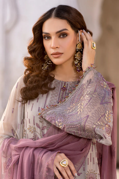 Purple Embroidered Chiffon 3 Piece Suit with Contrast Chiffon Dupatta