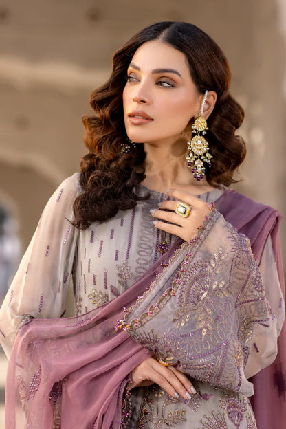 Purple Embroidered Chiffon 3 Piece Suit with Contrast Chiffon Dupatta