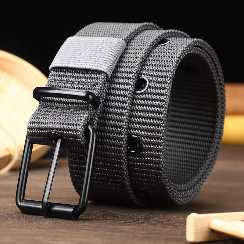 Men'S Belt Porous Canvas Pin Buckle Leather Belt Outdoor Sports Belt Women'S Trendy Eyelet Belt with Jeans Belt for Men Women